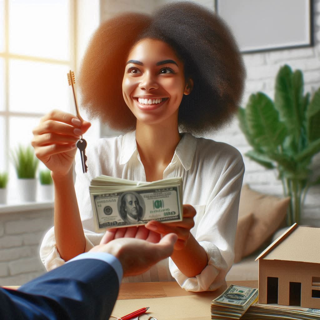 A person achieving a financial milestone, receiving keys to a new home as a symbol of financial education and lifelong success.